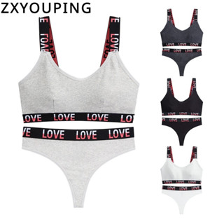 Zxyouping 女士內衣套裝無縫文胸背心性感丁字褲 T 背內褲字母棉 G 弦文胸舒適透氣 S-L