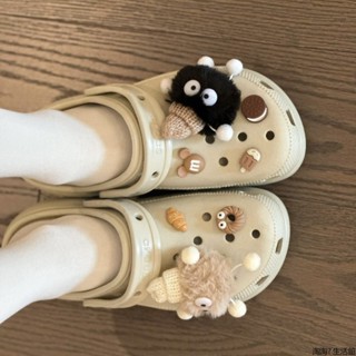 臺灣出貨 洞洞鞋鞋花黑白戴帽煤炭球精靈鞋釦diy卡通立體餅乾冰淇淋迷你 鞋釦 適配cross/crocs 鞋釦 洞洞鞋