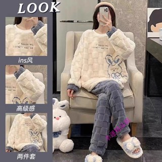 新品上市 法蘭絨睡衣女冬兩件套韓版甜美可愛學生秋冬珊瑚絨加絨加厚家居服