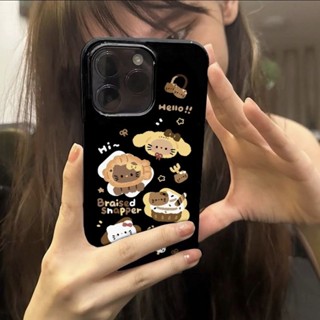 Ins棕色蛋糕hello Kitty圖案拋光黑色手機殼防摔手機殼適用於iPhone 16 Promax 15 Proma
