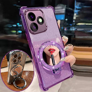 外殼 Redmi note 14 note 14 Pro 手機殼四角防摔電鍍帶美學特色和鏡子支架 TPU 軟殼