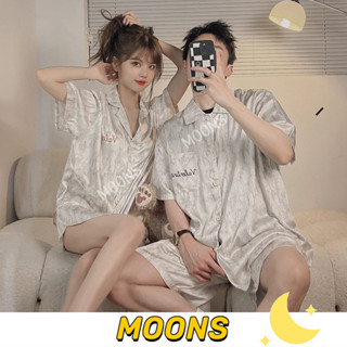 Moons⭐情侶睡衣 夏季冰絲短袖睡衣 高階感大碼男士睡衣 男生睡衣 男夏季短袖薄款 女生睡衣 情侶家居服套裝
