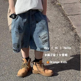 Orange Kids🍊【90-160】男童夏季短褲 薄款柔軟男童牛仔褲 兒童中褲 兒童嘻哈褲 潮流寬松兒童韓版五分褲