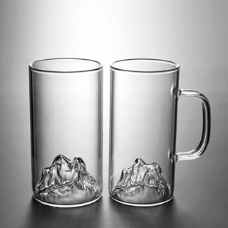 客製化【玻璃杯】初雪冰川杯 觀山杯 玻璃杯 訂製logo 富士山水杯 印字 咖啡杯 透明茶杯子