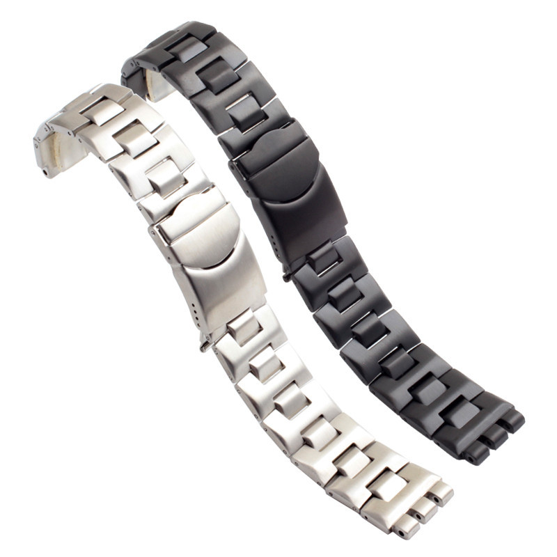 適配斯沃琪Swatch錶帶男士鋼帶YGS三叉黑色金屬鋼製手錶鏈19MM