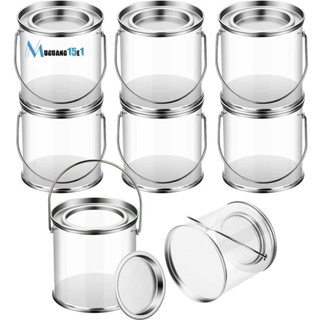油漆桶透明桶帶金屬蓋和把手裝飾透明塑料桶存儲透明油漆罐 8 件裝