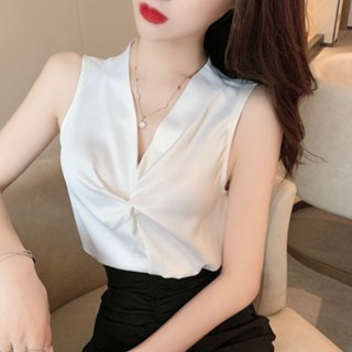 女式v領背心韓式新款寬鬆顯瘦優雅雪紡背心