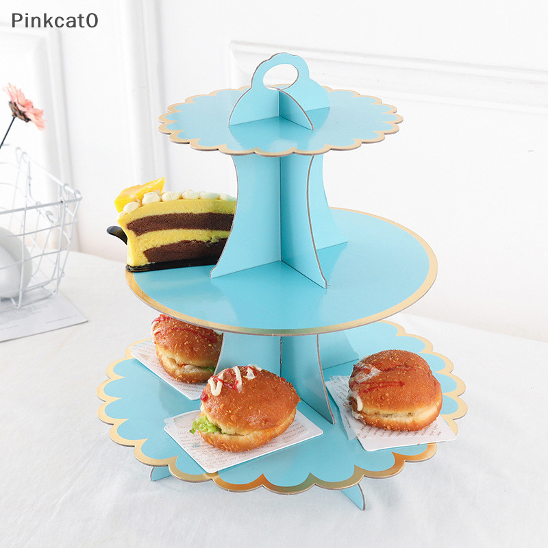 Pinkcat0一次性多層紙蛋糕架生日派對裝飾三層燙金甜品桌蛋糕托盤紙杯蛋糕架tw