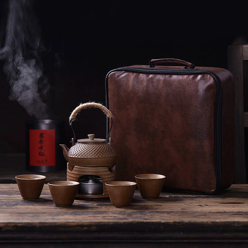 旅行茶具煮茶壺仿柴燒側把復古提梁戶外茶具便攜式燒水泡茶壺 戶外酒精爐