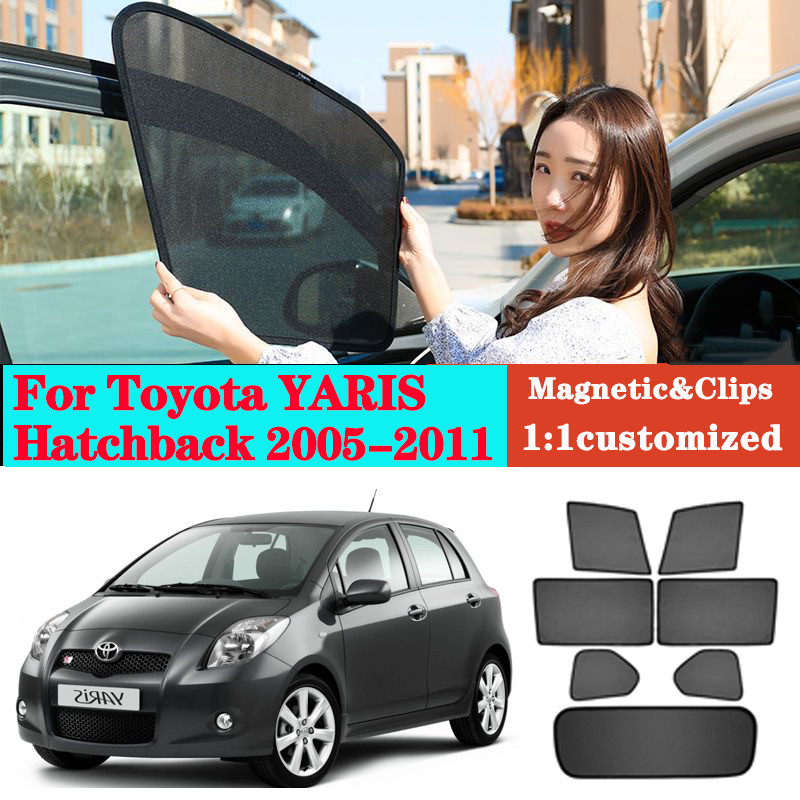 豐田 YARIS Hatchback 2005-2011 100% 定制汽車遮陽板窗簾太陽紫外線防護防蚊防曬霜的汽車遮陽