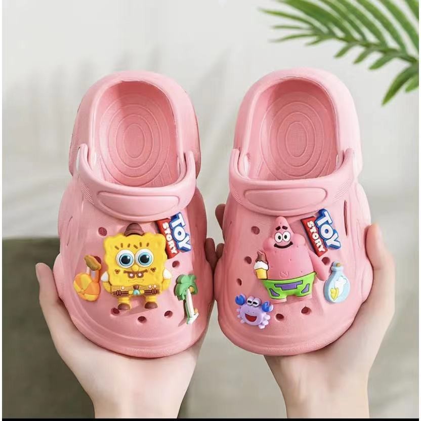 【E+Life】爆款海綿寶寶兒童洞洞鞋親子拖鞋新款家居男孩女童寶寶室內防滑
