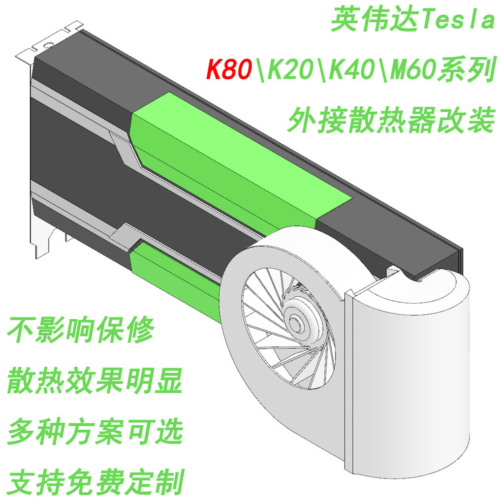 【關注立減】英偉達特斯拉Tesla K80顯卡主動散熱改裝 K20/K40/M60 顯卡散熱器