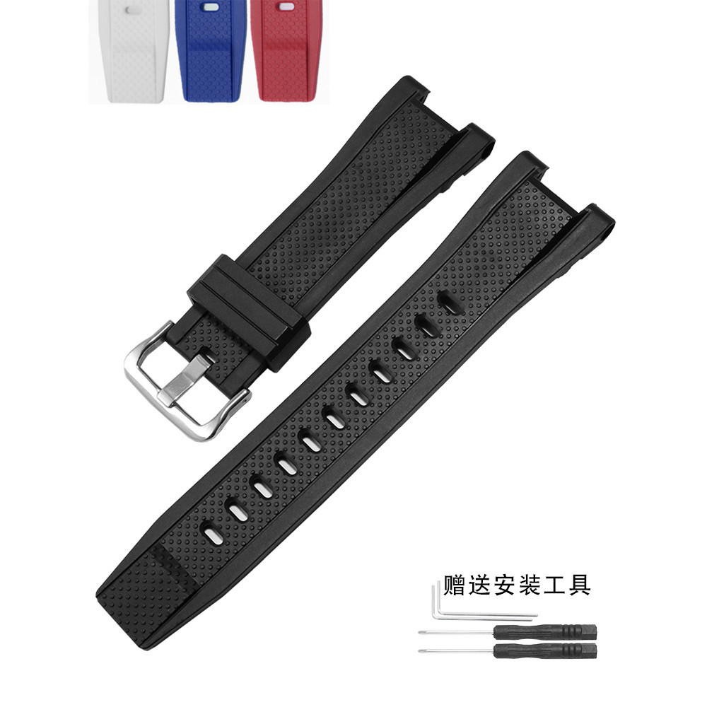 新款橡矽膠手錶帶適配卡西歐鋼鐵之心GST-W300/B100/410/S110精鋼錶鏈
