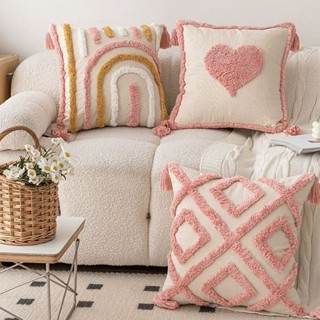 ins風粉色簇絨沙發抱枕新款家用小清新愛心款可拆卸靠枕枕套 組合 熱賣
