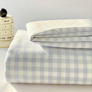 水洗棉床笠三件式日式簡約格子床罩單件家用席夢思床墊保護套