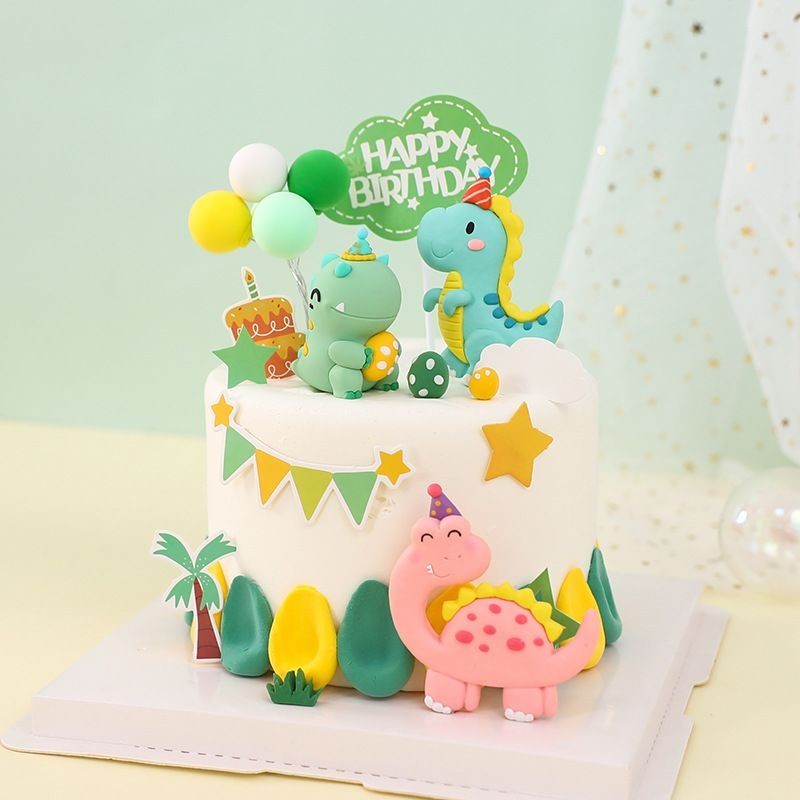 恐龍蛋糕裝飾軟膠派對帽小恐龍寶寶森系男孩生日蛋糕擺件插件插牌 卡通可愛裝飾擺件 蛋糕裝飾擺件 裝飾公仔 裝飾人偶