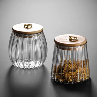 玻璃瓶條紋銅環竹蓋蜜罐 650ml 家居廚房收納用具