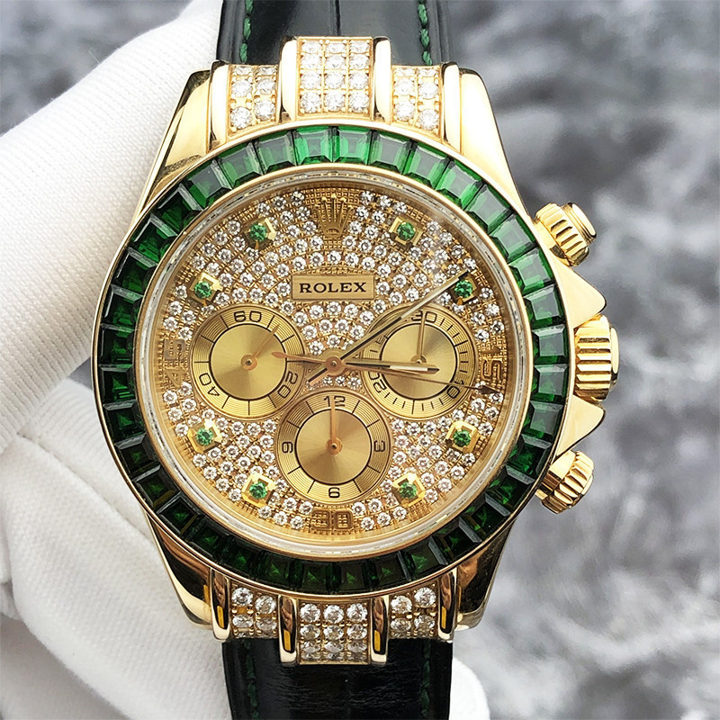 勞力士勞力士代托納 16518 金背鑲嵌祖母綠刻度鑽石滿天星機械男士手錶