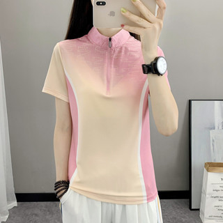 XIXI 夏季戶外冰絲立領短袖運動Polo衫透氣速乾彈力速乾衣女運動跑步徒步快乾衣 運動上衣女 3B