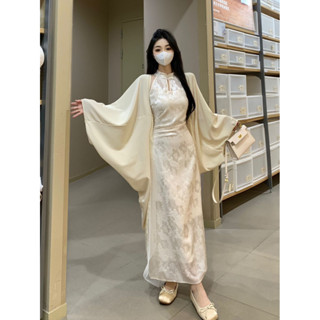 【桃喜Rich現貨】新中式旗袍套裝 長版旗袍 求婚裙 國風洋裝套裝 國風清冷感改良旗袍長裙 氣質復古漢服女