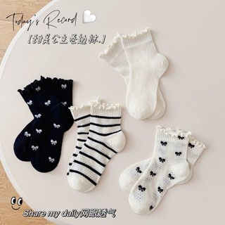 25-03新品 發佈 熱賣 【店鋪熱銷】春夏季新款兒童襪子花邊蝴蝶結百搭公主舒適女童學生棉襪透氣網眼