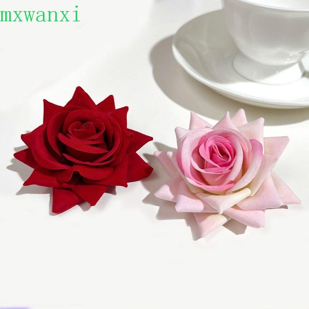 MXWANXI3PCS人造玫瑰花頭,天鵝絨面料頭飾人造花,胸針髮夾珠寶製作仿真花DIY