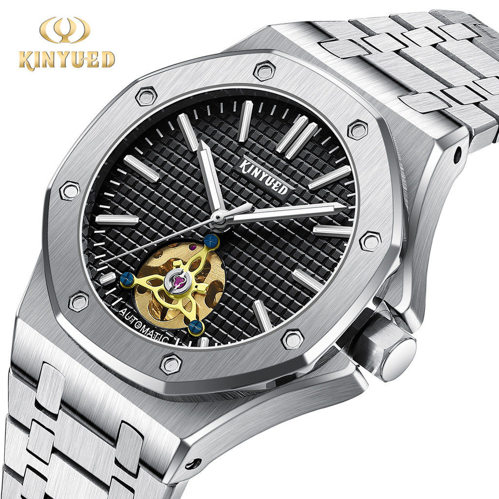 KINYUED 陀飛輪機械錶 全自動男士機械手錶 商務簡約男表 鋼錶帶夜光錶 K014