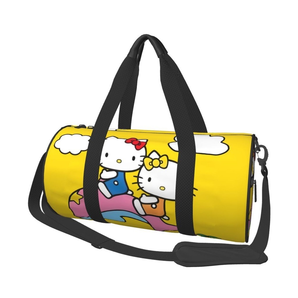 三麗鷗 Sanrio Hello Kitty 可折疊行李袋,運動訓練圓柱形旅行袋,男士女士雙拉鏈