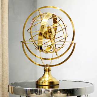 簡約旋轉地球儀擺件歐式辦公室樣板房電視櫃裝飾品金屬工藝品
