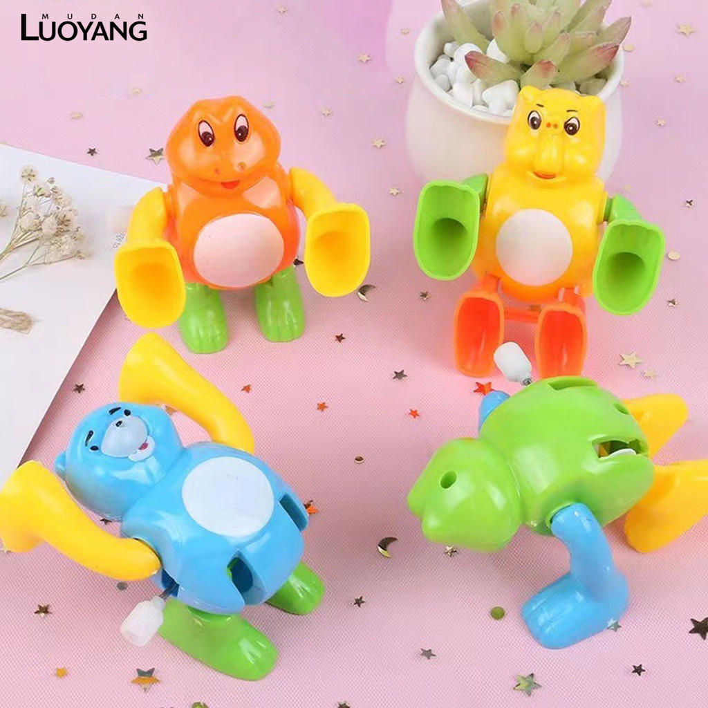 洛陽牡丹 跟斗動物 創意兒童發條玩具上鍊翻跟斗動物卡通青蛙熊豬大象