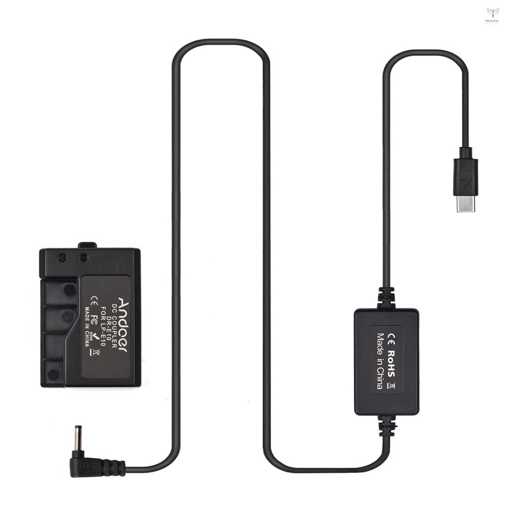 Andoer PD USB Type-C 電纜轉 DR-E10 虛擬電池直流耦合器 LP-E10 替換佳能 EOS Re