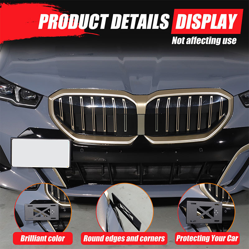 BMW 適用於寶馬 5 系 I5 G60 2024 鋁合金黑色汽車前保險槓牌照架汽車配件
