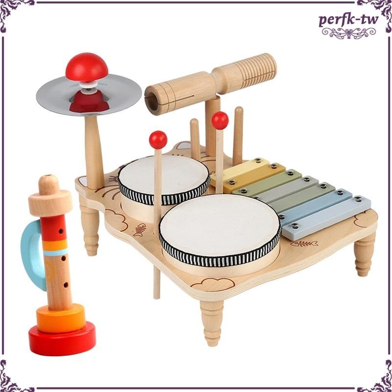 [PerfkTW] 鼓木琴玩具木製木琴音樂玩具多功能樂器鼓組生日禮物兒童