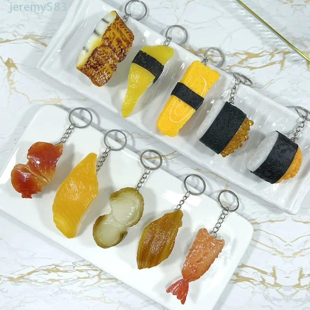 JEREMY假壽司模型鑰匙扣,海膽烤鰻魚仿真食品鑰匙鏈,日式風格包包掛件手工製作壽司海鮮壽司模型玩具