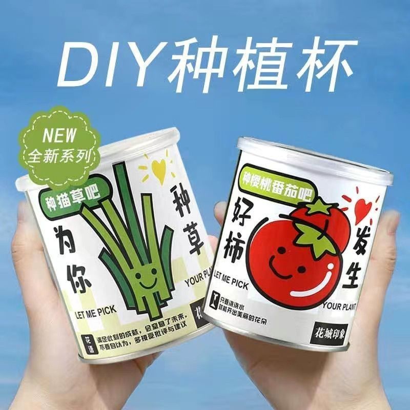 台灣出貨 室內迷你桌面小綠植兒童種植網紅罐頭觀景盆栽含羞草向日葵草莓