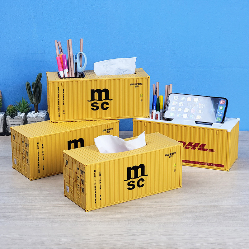 紙巾盒 收納盒 訂製 1:24集裝箱模型MSC地中海抽紙巾盒 筆筒名牌收納盒 貨櫃模型定製