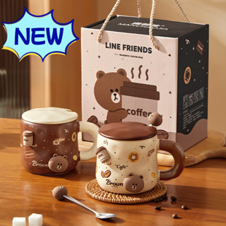 Graby2024Line Friend布朗熊陶瓷杯馬克杯咖啡杯牛奶杯喝水杯高顏值家用陶瓷杯可愛伴手禮杯子卡通禮盒牛奶杯