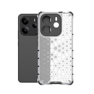 XIAOMI REDMI 小米紅米 Note 14 4G 5G 蜂窩紋半透明防震 TPU PC 混合相機保護套