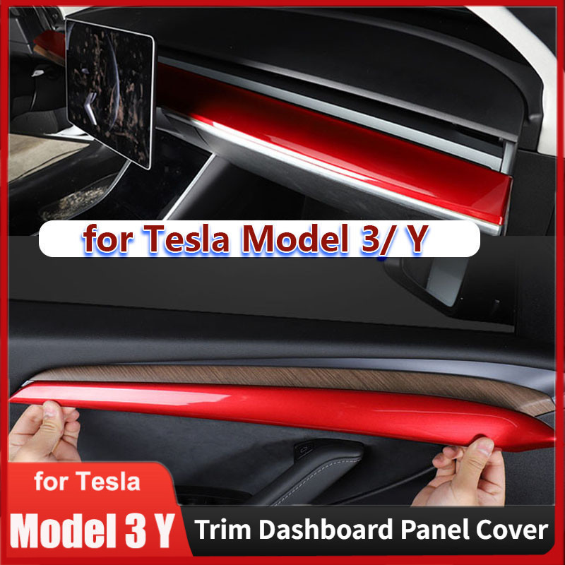 適用於特斯拉 Model 3/Y 2023 車門裝飾儀表板面板蓋  內飾配件 ABS 碳纖維儀表板裝飾貼紙