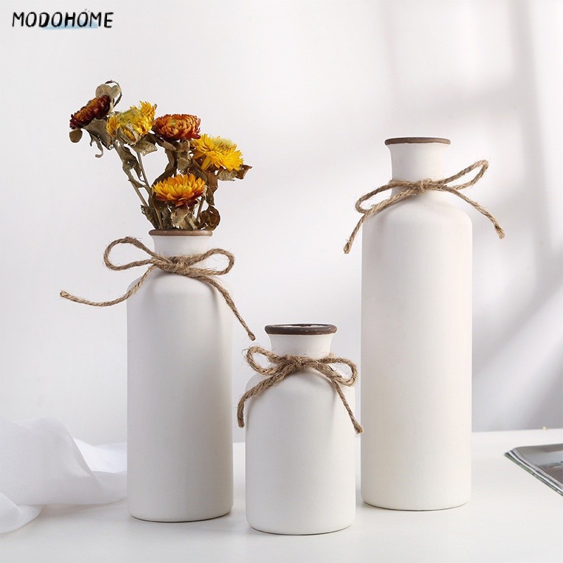 農舍家居裝飾的白色陶瓷花瓶,現代波西米亞風小花瓶,用於蒲葦花裝飾,餐桌派對客廳辦公室書架入口的花瓶