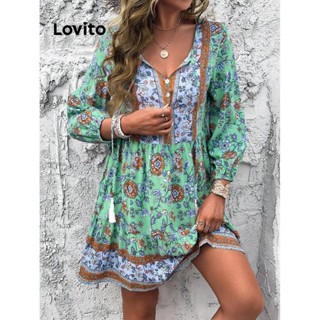Lovito 波西米亞 女士花卉流蘇洋裝 LNL57136
