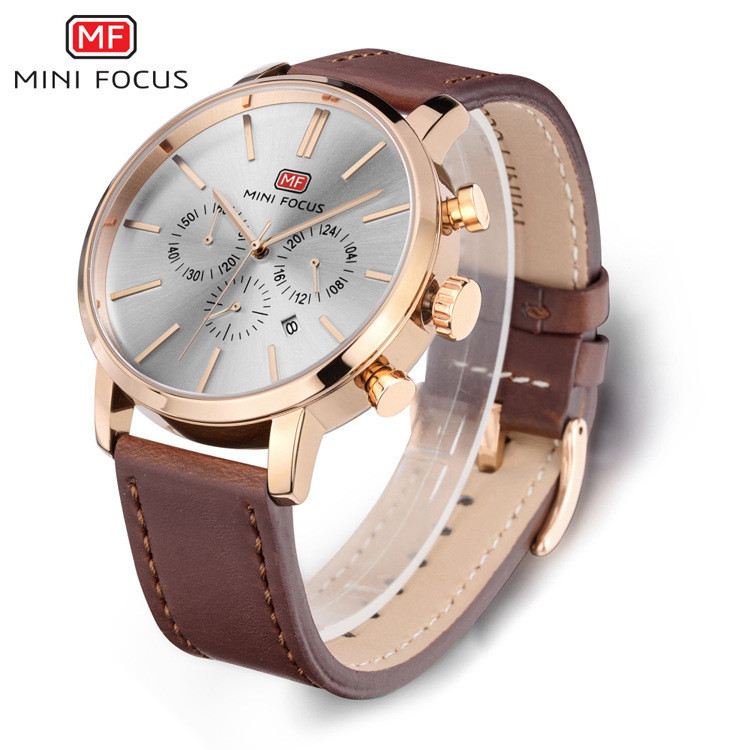 MINI FOCUS男士手錶簡約時尚日曆防水手錶真皮錶帶熱銷0023G