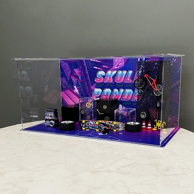 【手辦展示盒】泡泡瑪特 SKULLPANDA夜之城系列盲盒主題場景展示盒 潮玩收納架