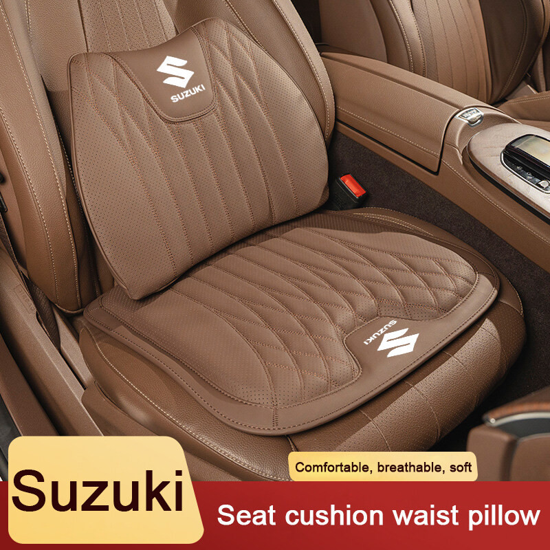 SUZUKI 汽車座墊舒適皮革汽車座墊頭枕座墊汽車座椅保護套適用於鈴木 Sx4 Swift Jimny Grand Vi