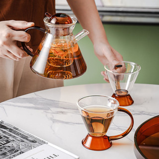 法式輕奢下午茶玻璃壺耐熱透明玻璃泡茶壺套裝帶過濾花茶煮茶