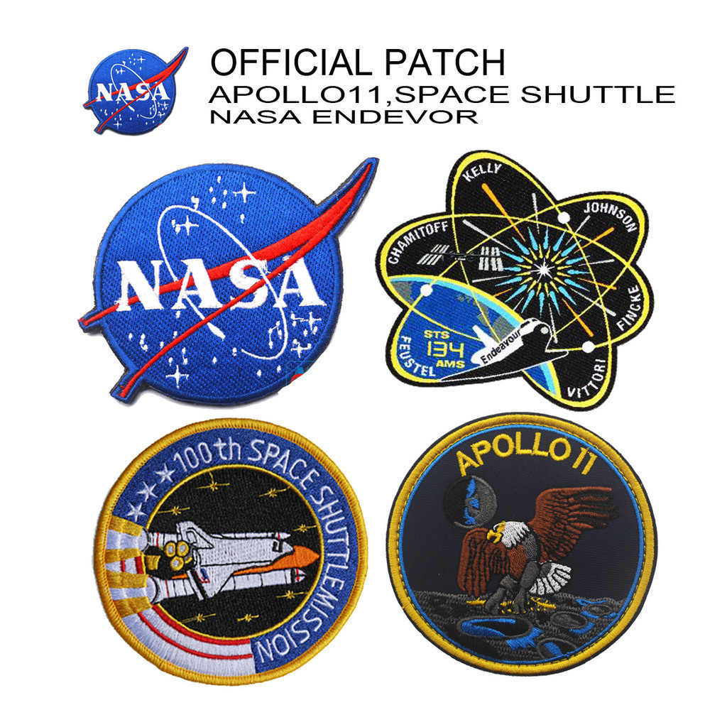 刺繡 NASA Apollo 程序四件套 Velcro 臂章套裝戰術補丁,帶鉤環貼花的軍用補丁,適用於夾克、背包、背心、