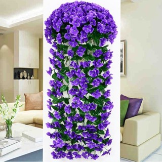 掛牆大束仿花紫羅蘭假花客廳牆面上壁掛遮擋裝飾花藤蔓吊蘭吊籃