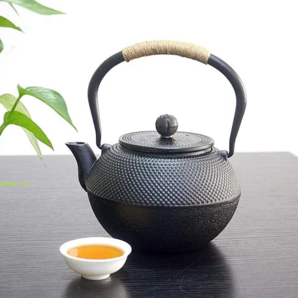 DELMER茶壺,繩索纏繞手柄中國日本古董風格鑄鐵壺茶壺,快速熱傳導帶不銹鋼注水器開水水壺功夫茶