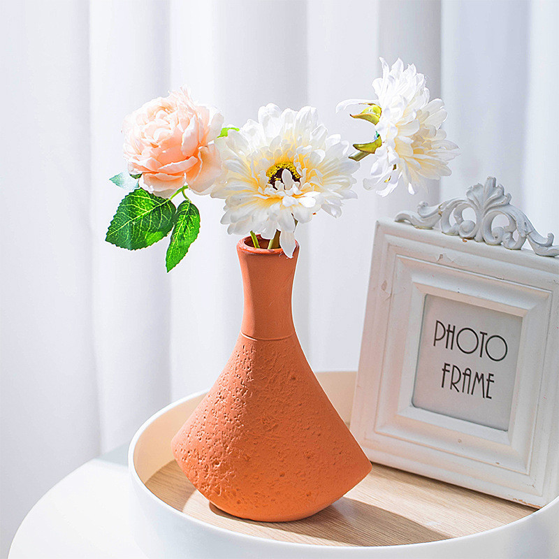 簡約紅土陶瓷花瓶ins桌面水培乾燥花插創意櫥櫃樣板間家居裝飾擺件