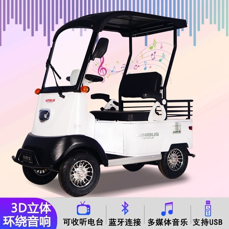 【臺灣專供】小巴士X2雙人座電動四輪車老年人殘疾人代步車家用客貨兩用帶音響